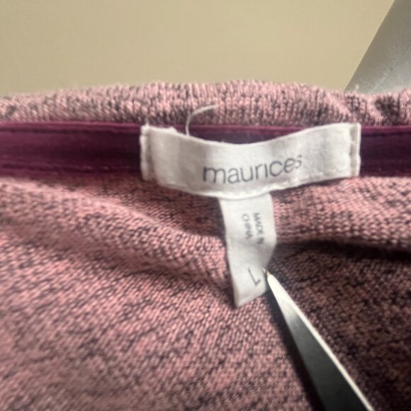 Maurices Long Sleeve Fine Knit Top Size L Pink Black Heathered Print Floral Lace - Picture 7 of 9